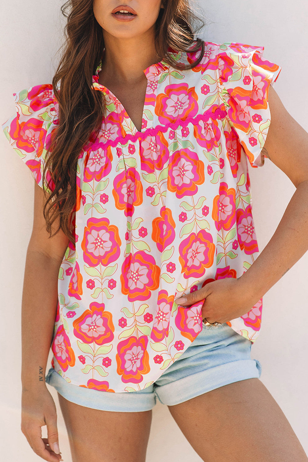 Rose Ric Rac Ruffled Loose Blouse RTS