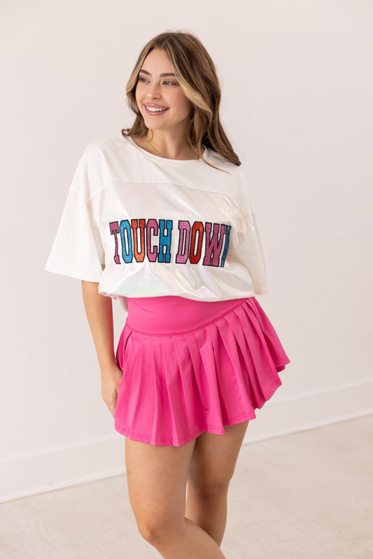 Glitter "Touchdown" on White T-Shirt