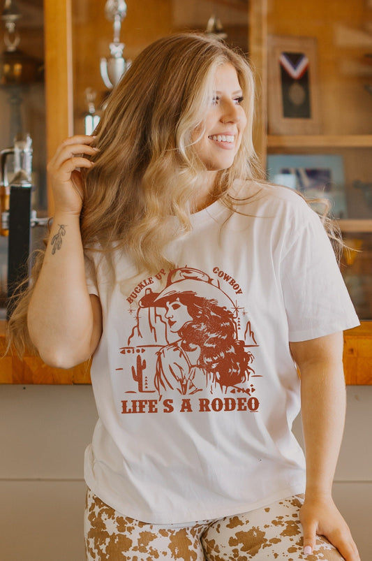 Life's A Rodeo on White Tee Shirt