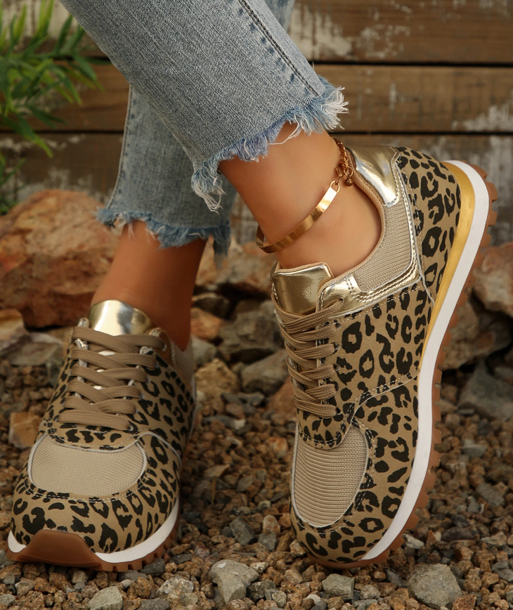 Leopard Patchwork Lace Up Sneakers RTS
