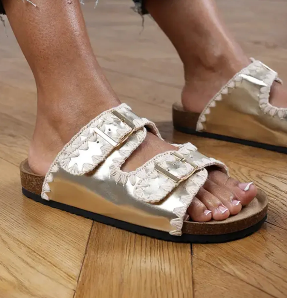 Gold Contrast Stitch Buckle Shoes