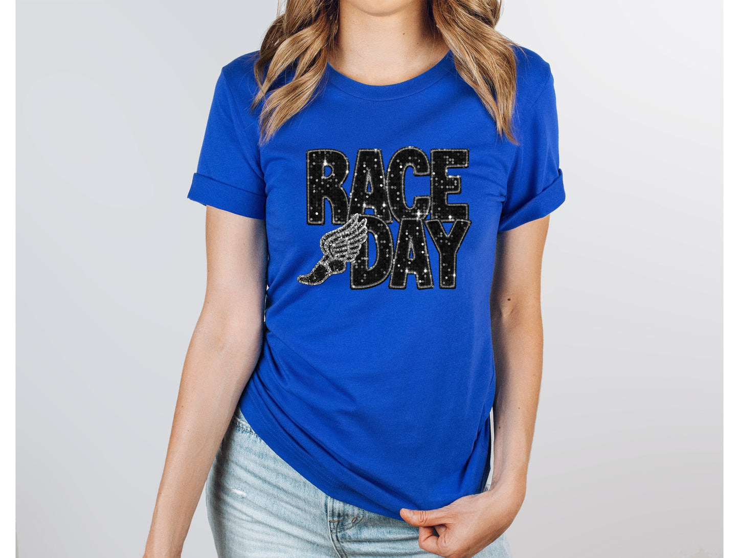 Wholesale Track Bling Graphic Tee - Blue Tee