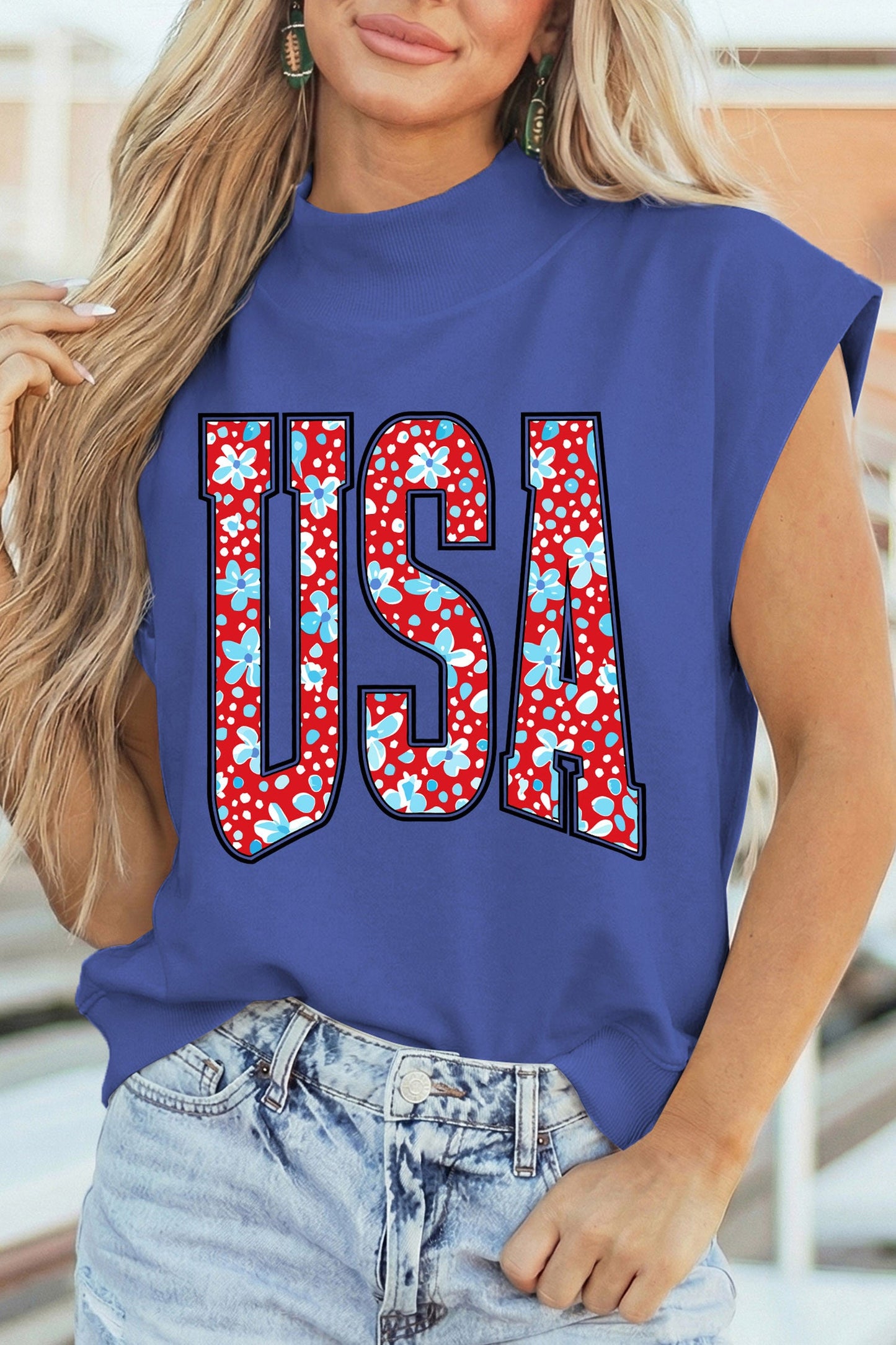 USA Floral High Neck Top New RTS
