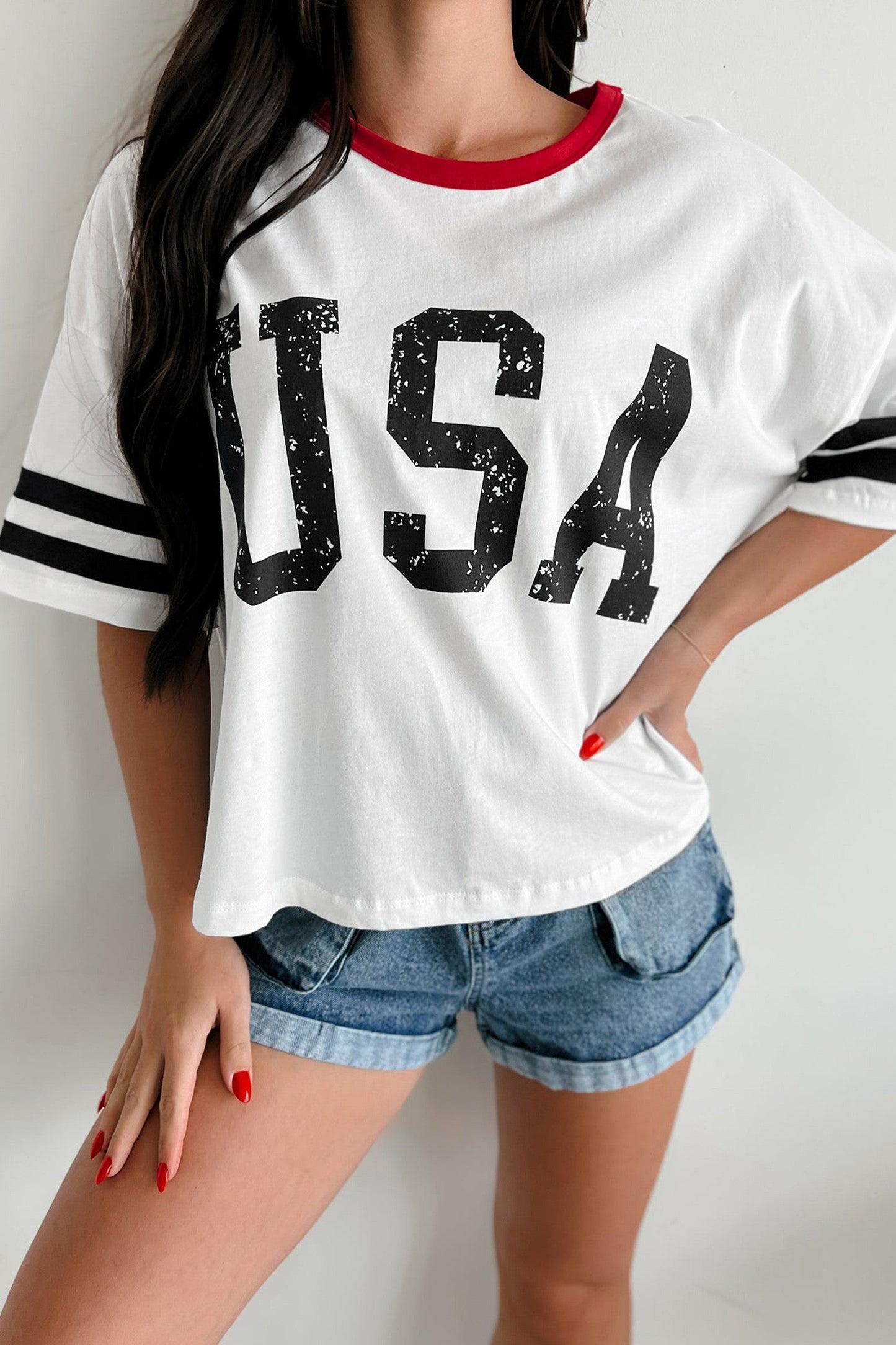 USA Varsity Striped Sleeve Top