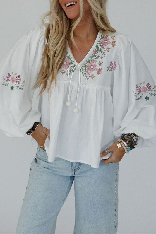 White Flower Babydoll Blouse LT