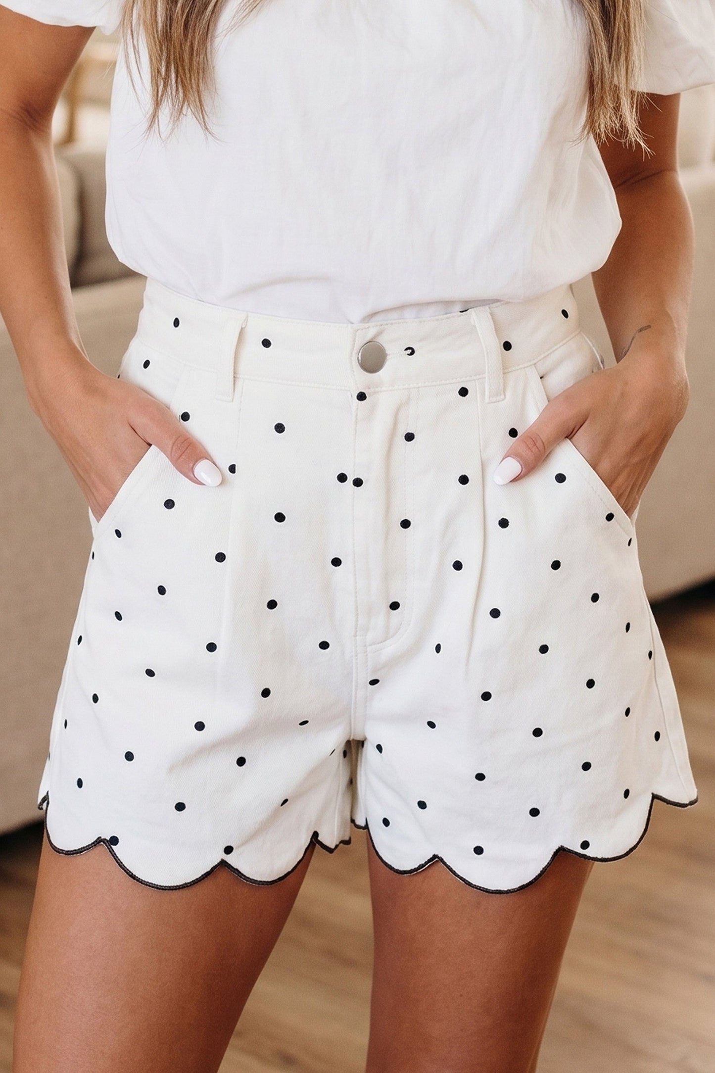 White Polka Dot Scallop Short