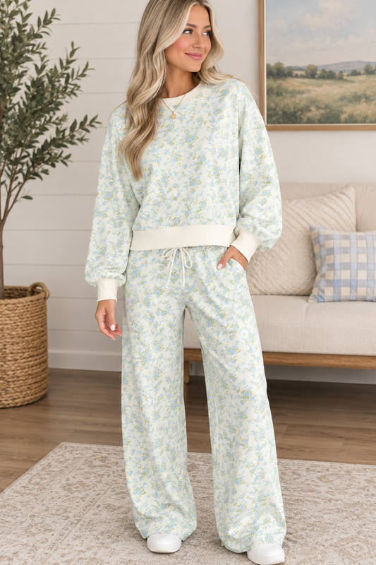 Blue Floral Drawstring Set
