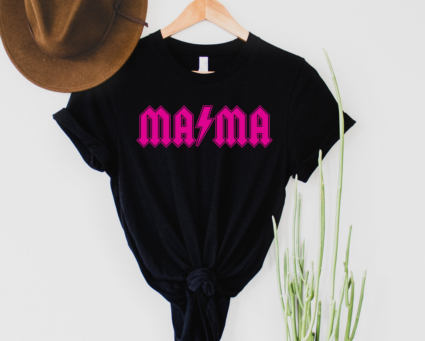 Wholesale Hot Pink Rocker mama Graphic Tee - Black