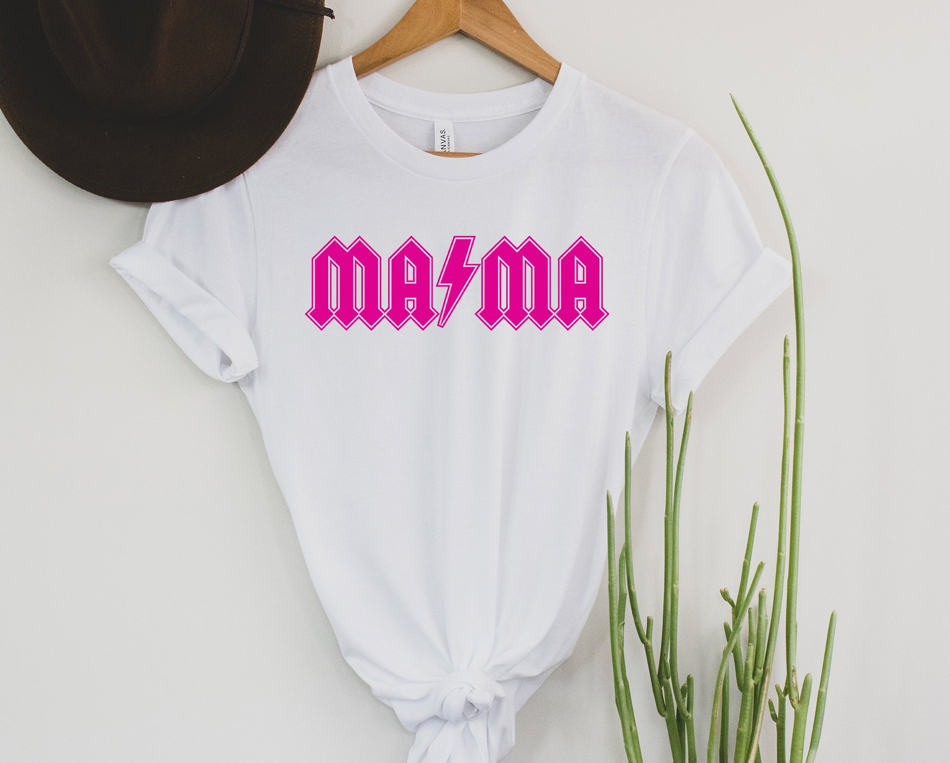 Wholesale Hot Pink Rocker mama Graphic Tee - White