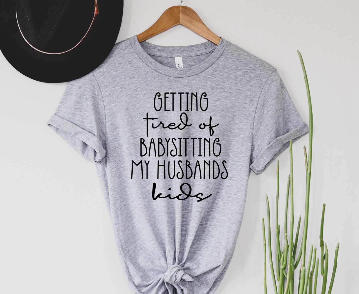 Wholesale Tired of babysitting my husbands kids Graphic Tee - Heathered Grey