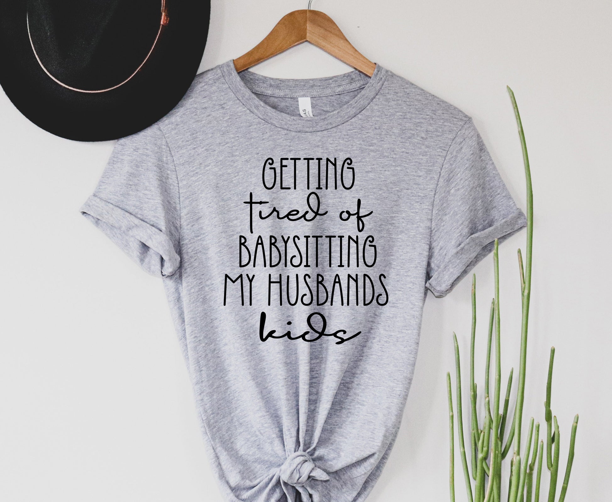 Wholesale Tired of babysitting my husbands kids Graphic Tee - Heathered Grey