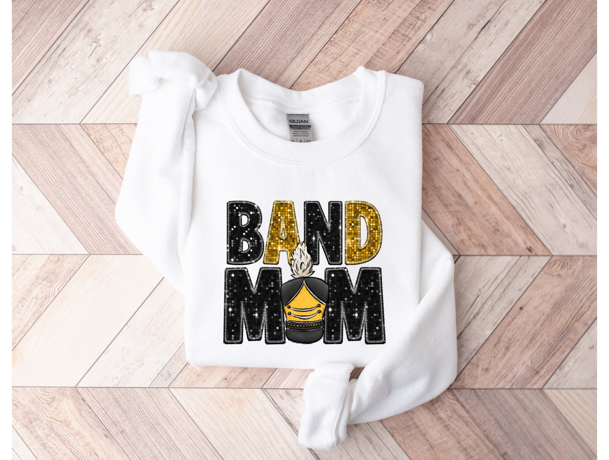 Wholesale Band Mom Bling Graphic Tee - White Sweatshirt
