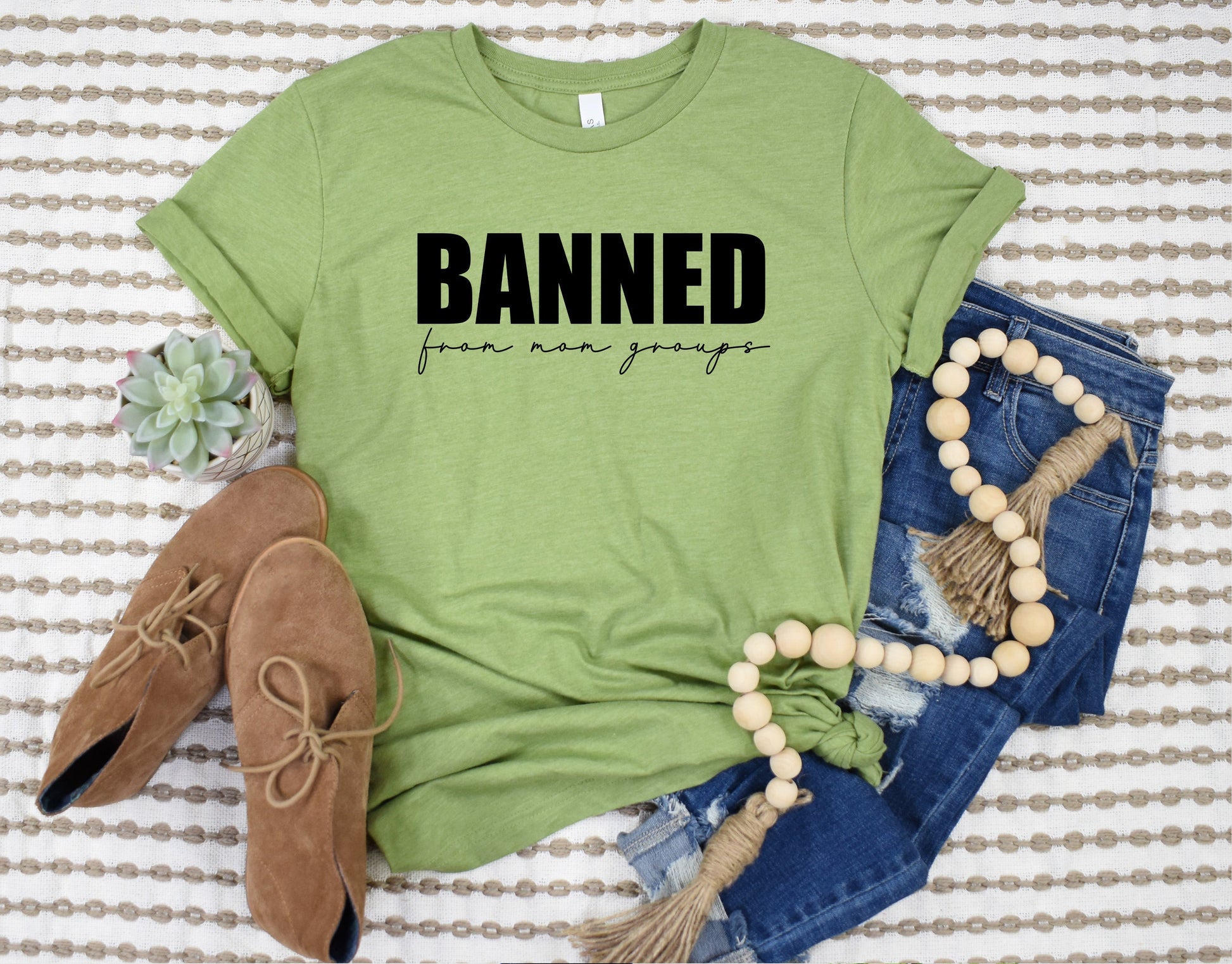 Wholesale Banned from Mom Groups Graphic Tee - Heather Sand