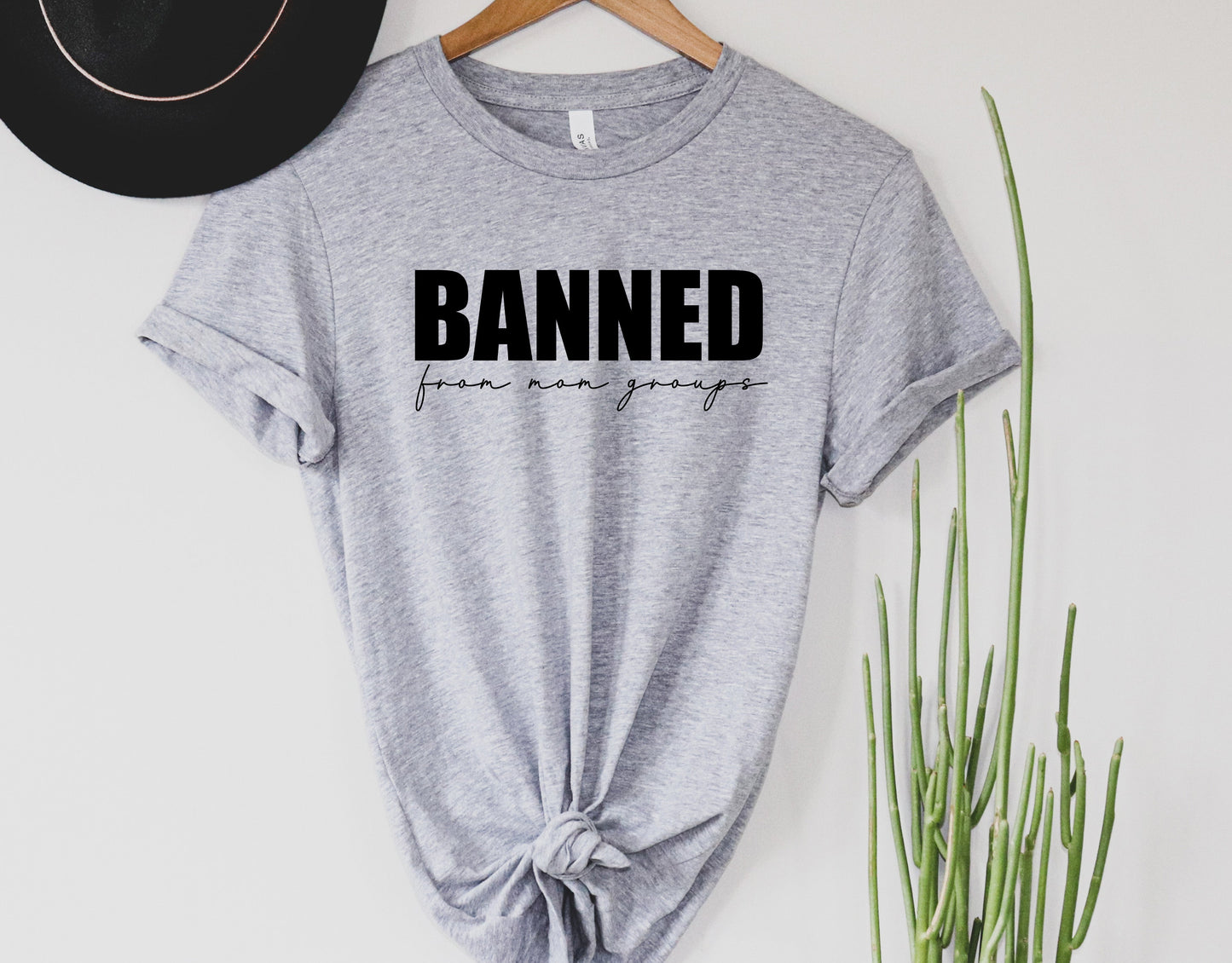 Wholesale Banned from Mom Groups Graphic Tee - Heather Grey