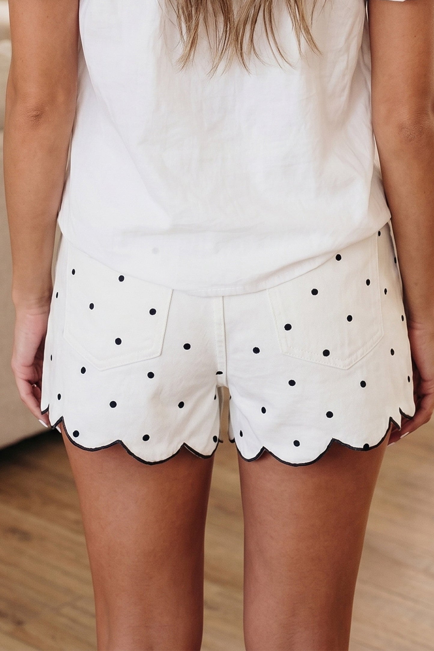 White Polka Dot Scallop Short