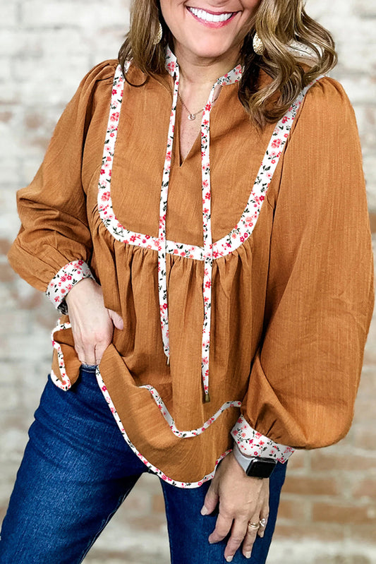 Straw Yellow Pleated Floral Blouse RTS