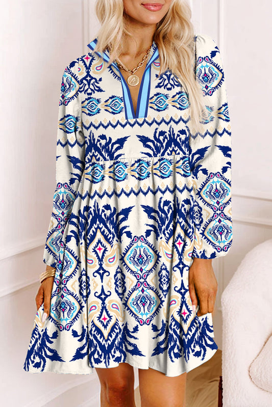 Blue Ethnic Flowy MIni Dress LT