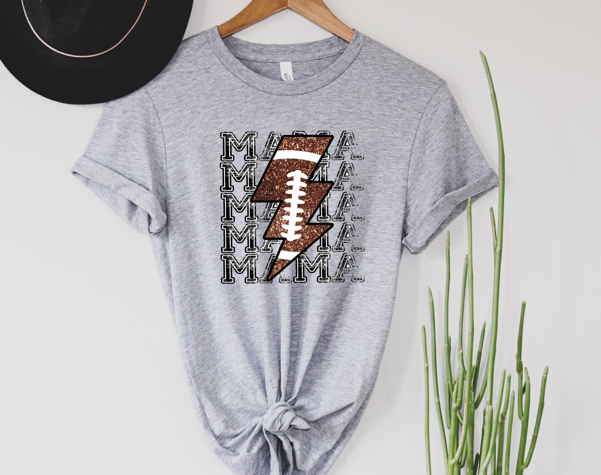 Wholesale Football mama lightening Graphic Tee - Black