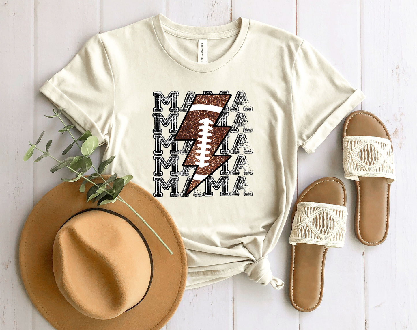Wholesale Football mama lightening Graphic Tee - White