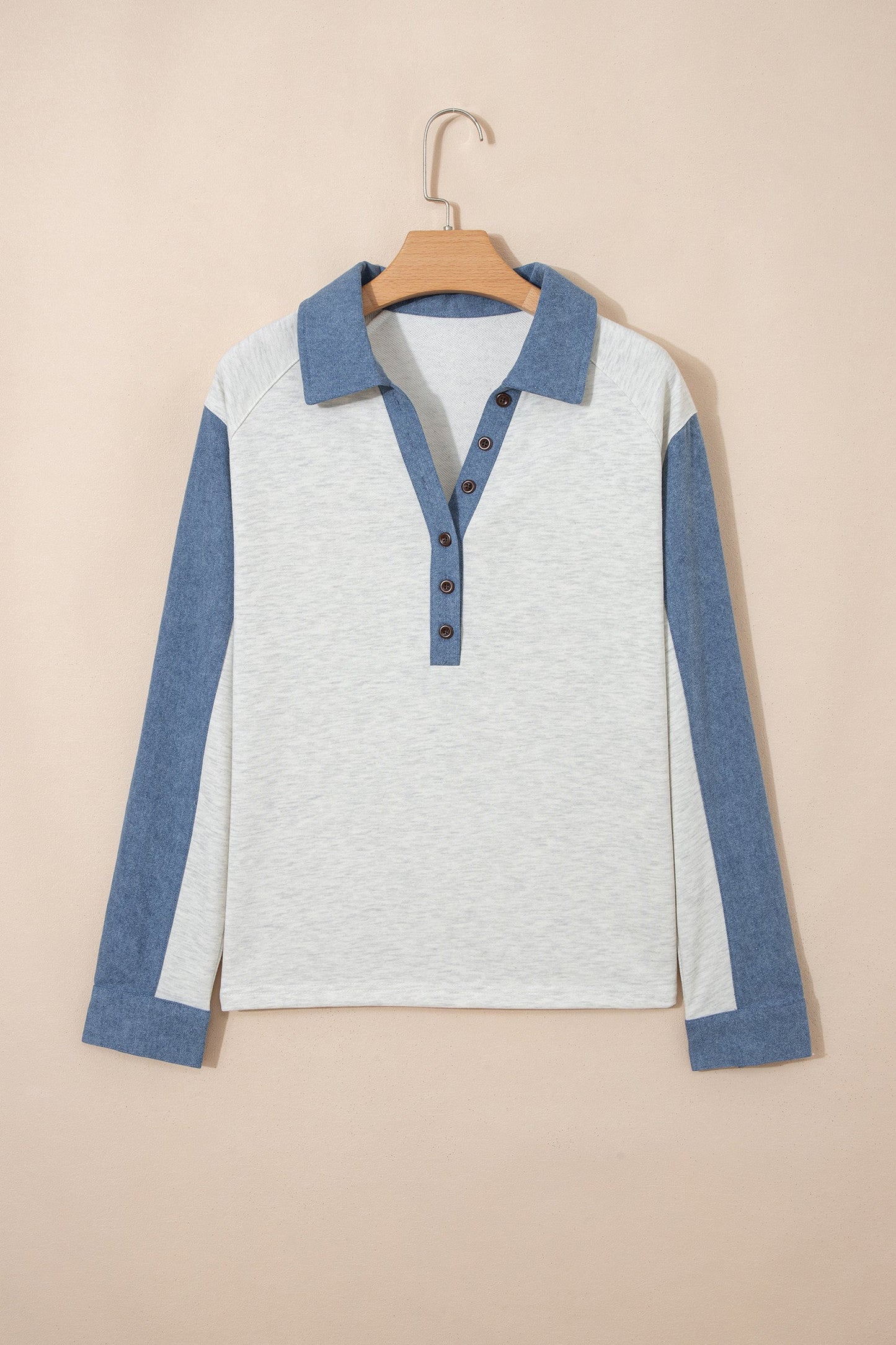Grey Denim Buttoned Polo Top LT