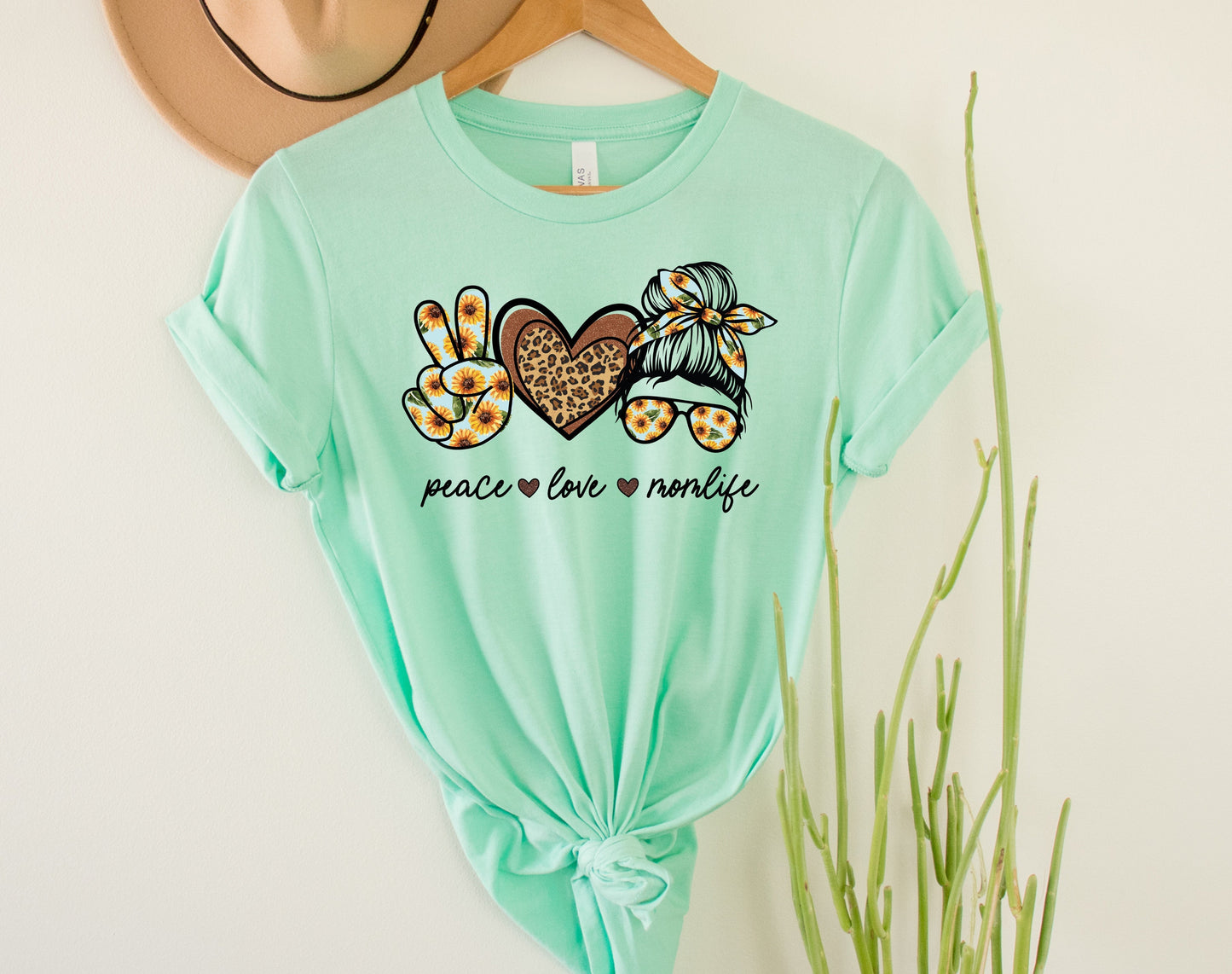 Wholesale Peace Love momlife Graphic Tee - Mint