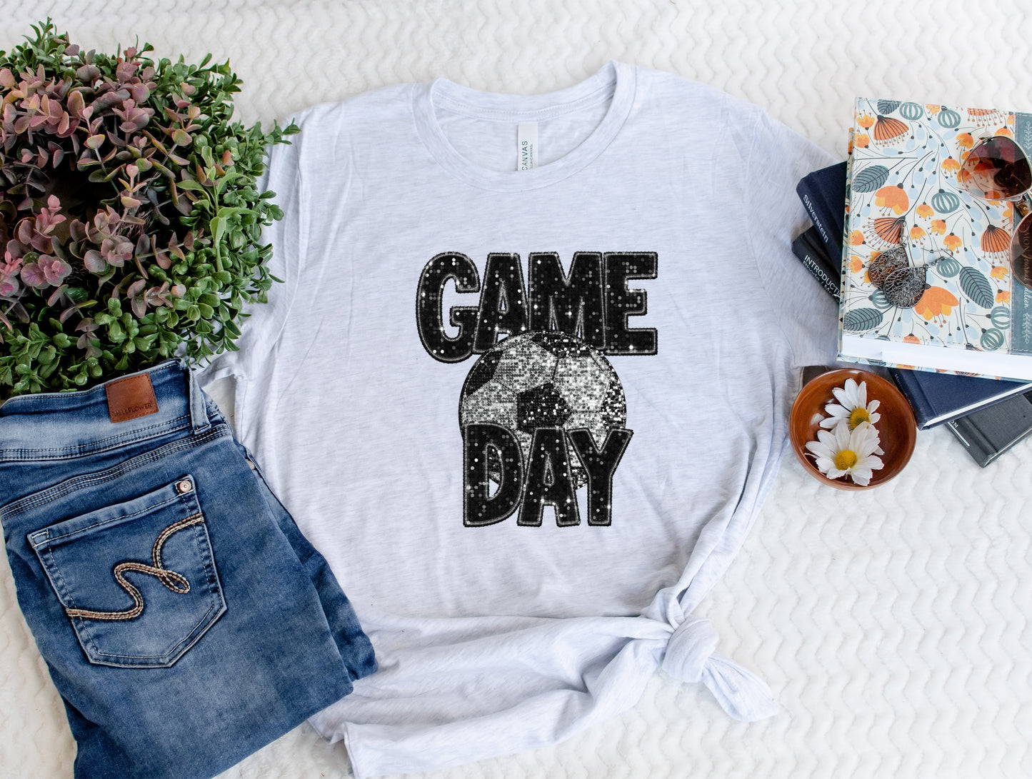 Wholesale Soccer Bling Graphic Tee - Black Tee