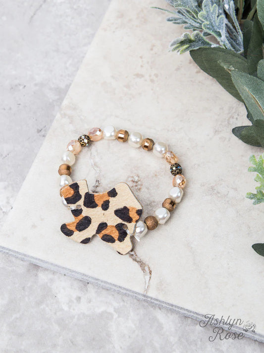 Beige Beaded Bracelet with Leopard Hide Texas