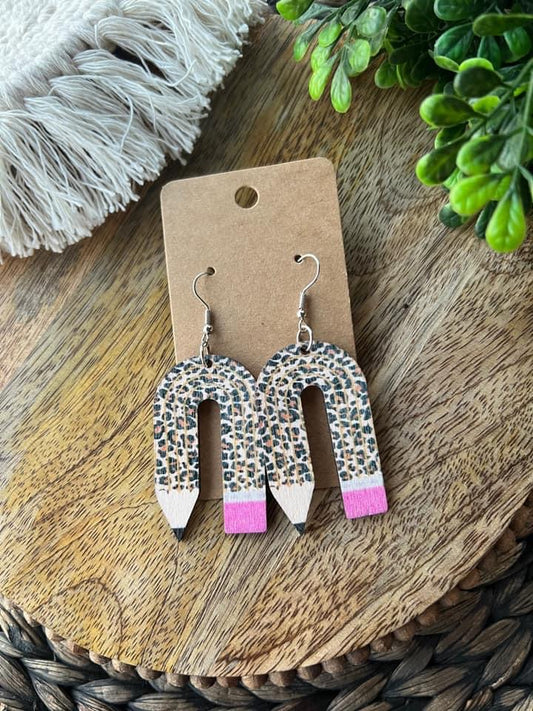 Wooden Leopard Earrings