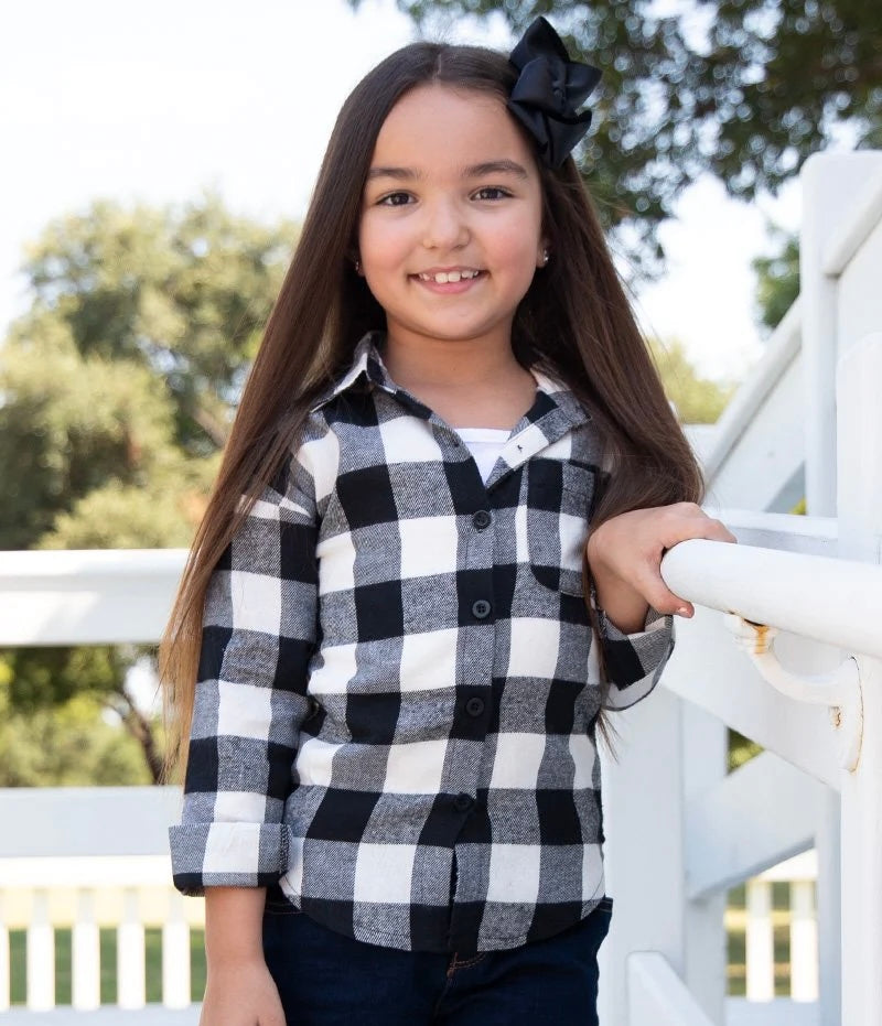 Girls’ Standard Plaid Flannel, Black & White