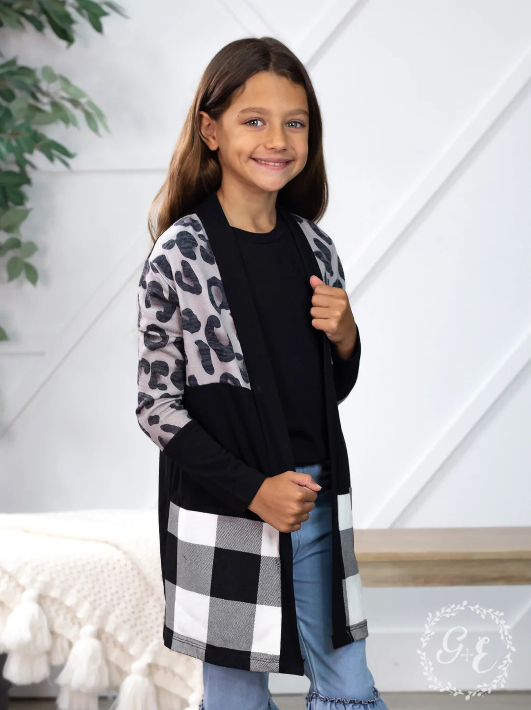 Girls’ Southern Twang Long Sleeve Cardigan, Gingham